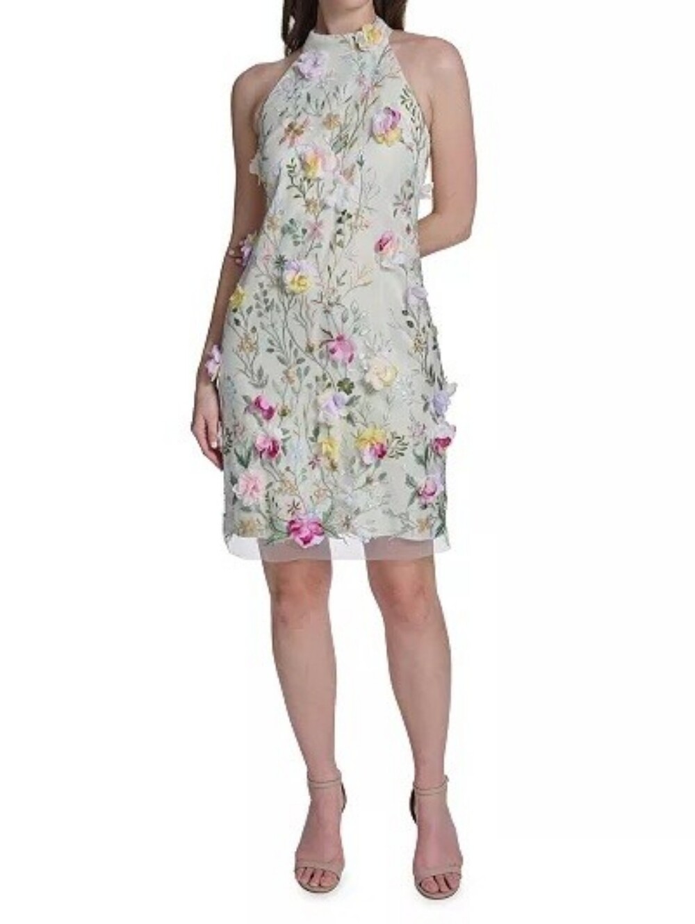 Eliza JWomen's Sleeveless Mock Neck Floral Embroidered Dress